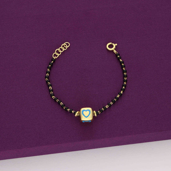 Sterling Divine Heart Black Beaded Silver Children Bracelet