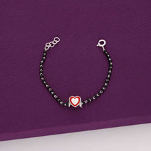  Sterling Red Heart Black Beaded Silver Children Bracelet