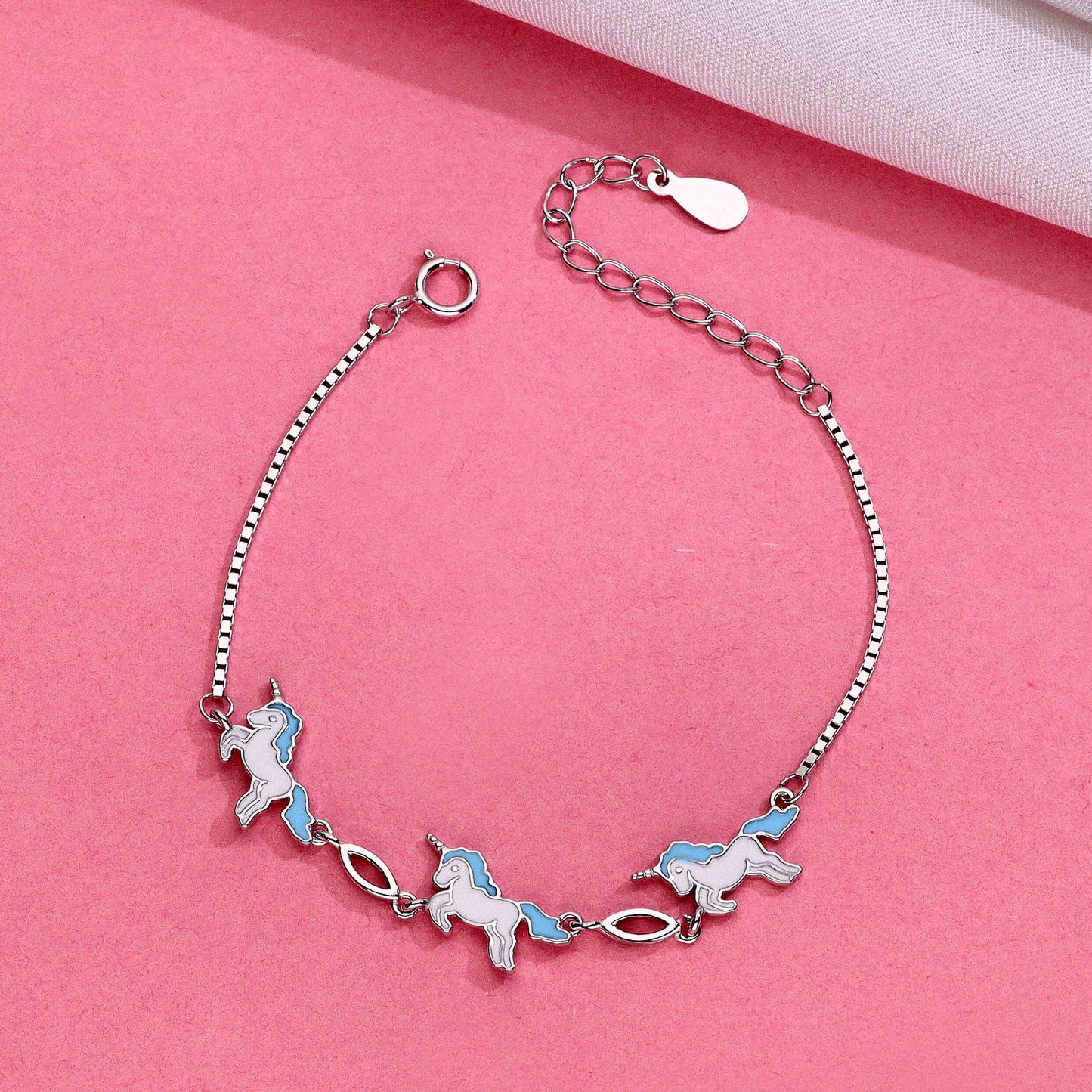 Silver-toned children's unicorn charm bracelet