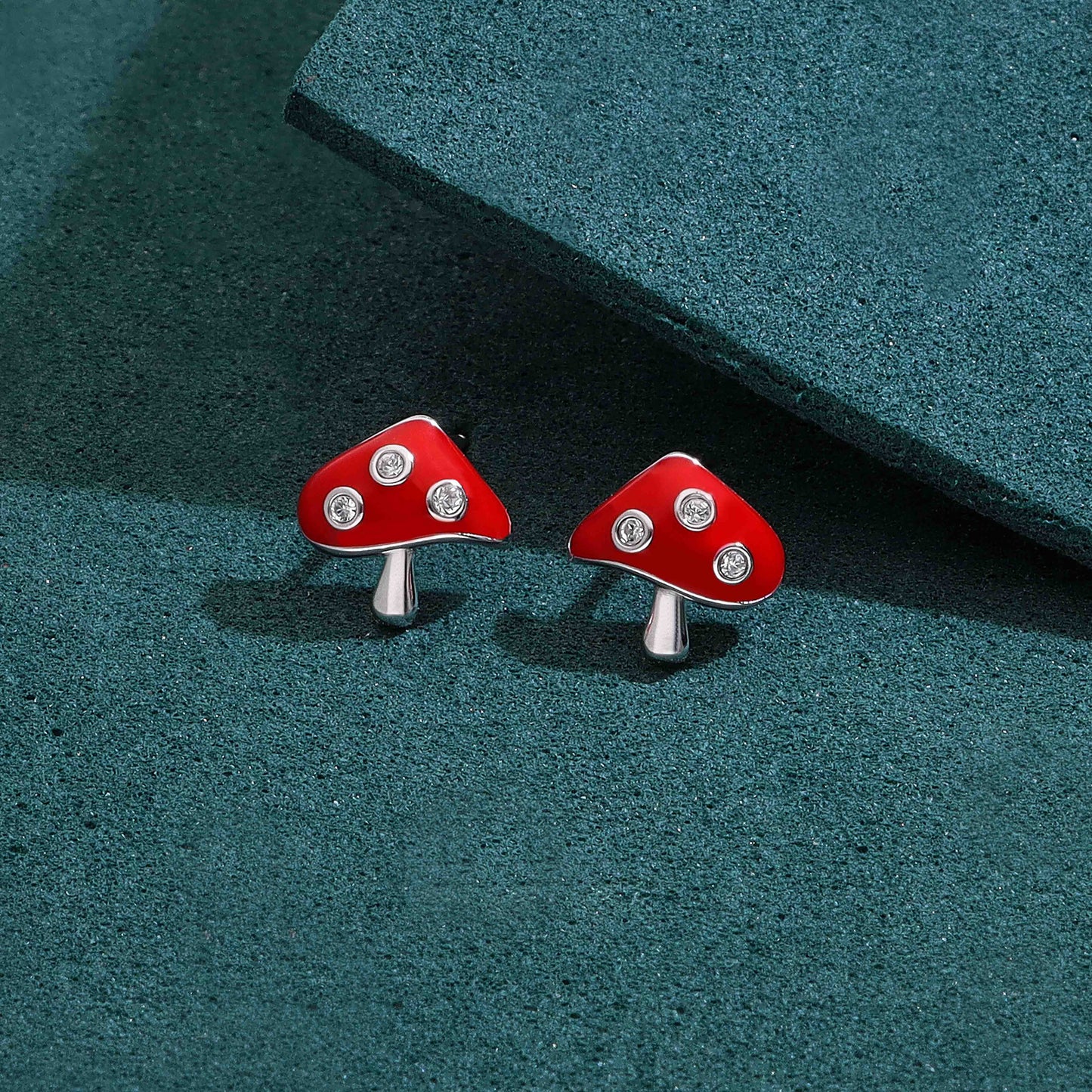 Children’s red mushroom stud earrings with silver