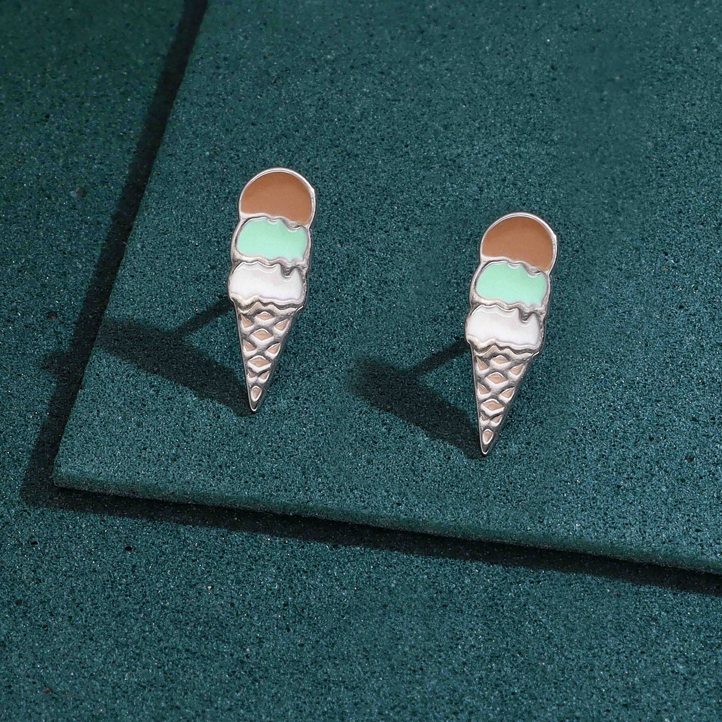 Pair of children’s enamel ice cream cone earrings