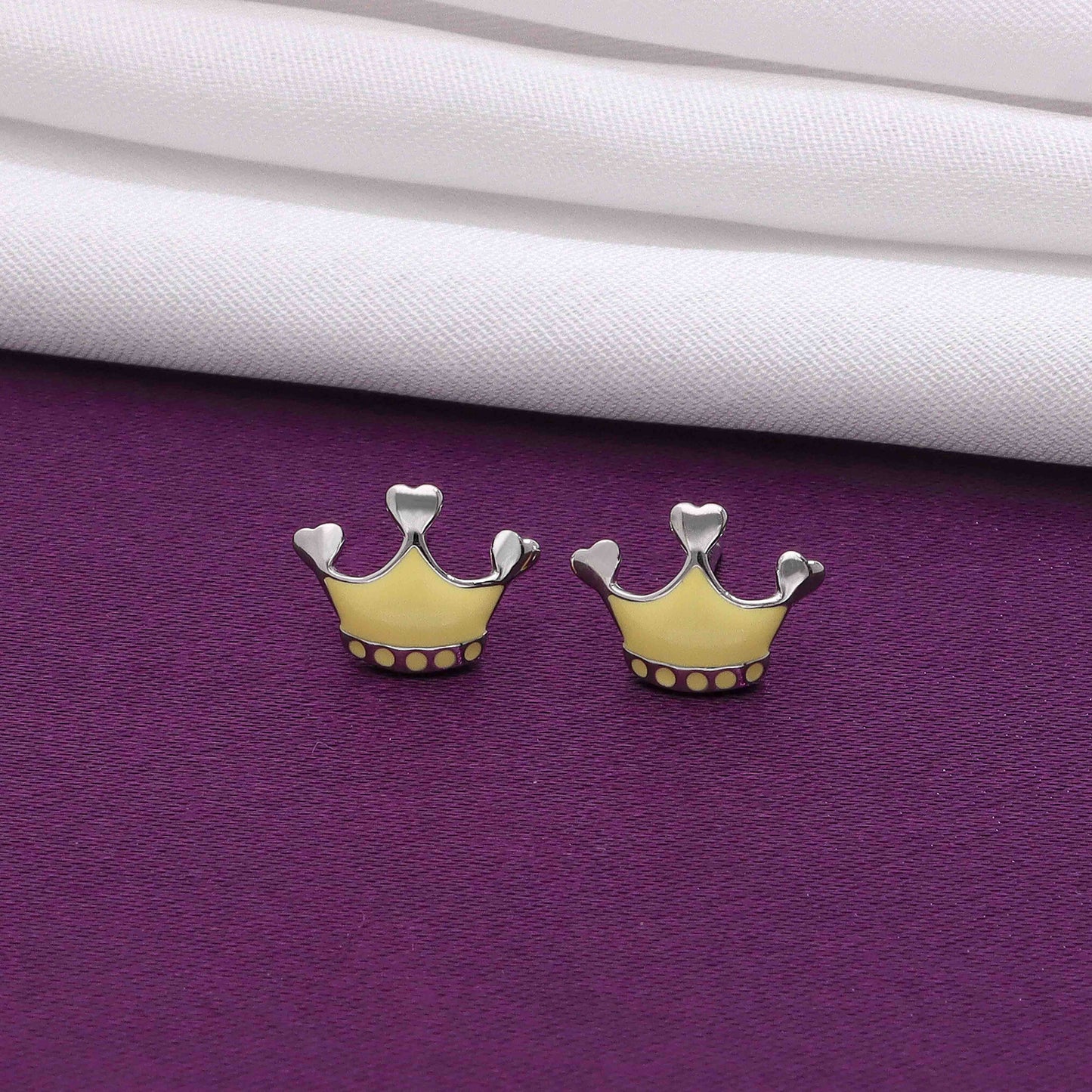Cute yellow crown-shaped stud earrings