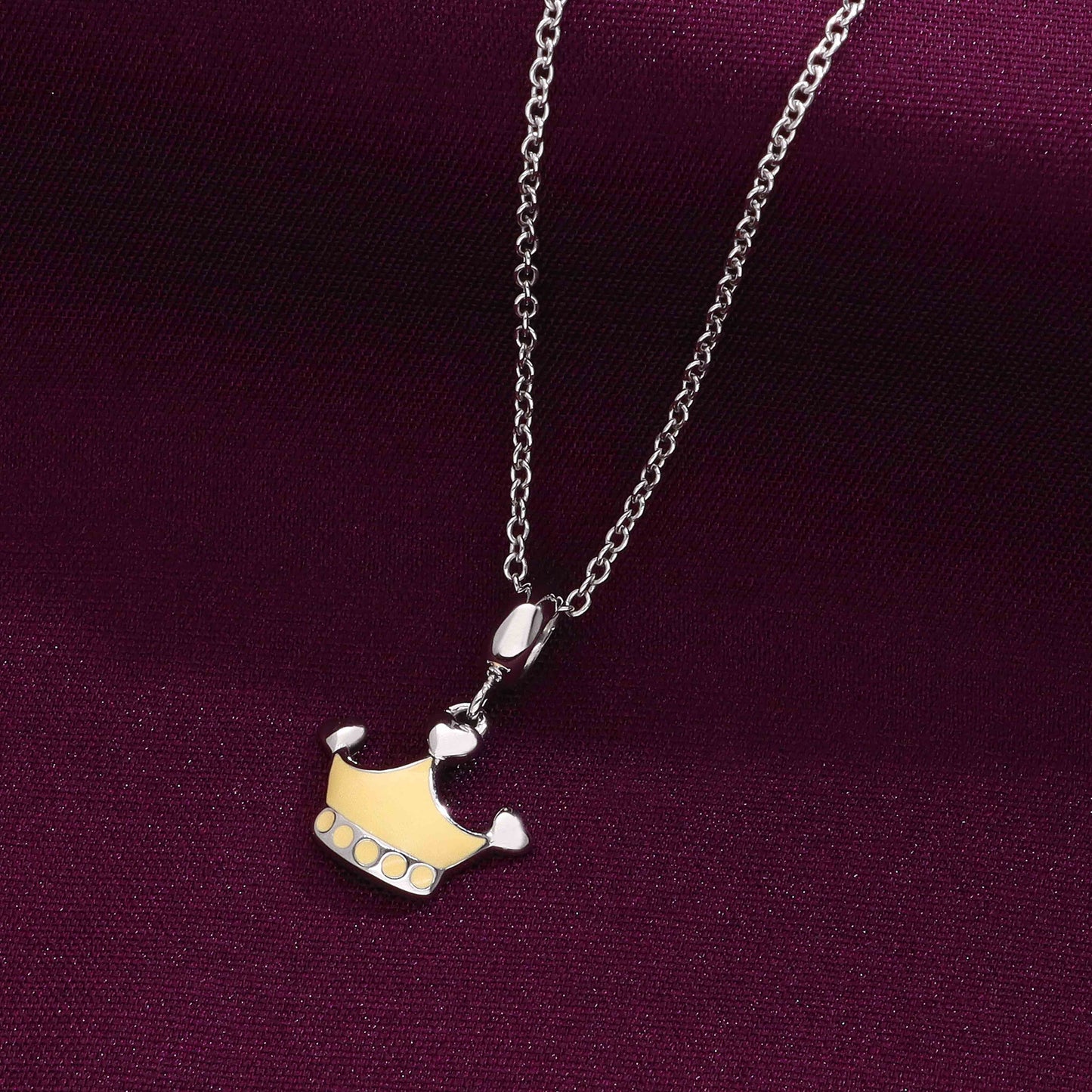 Sterling silver necklace with enamel crown pendant