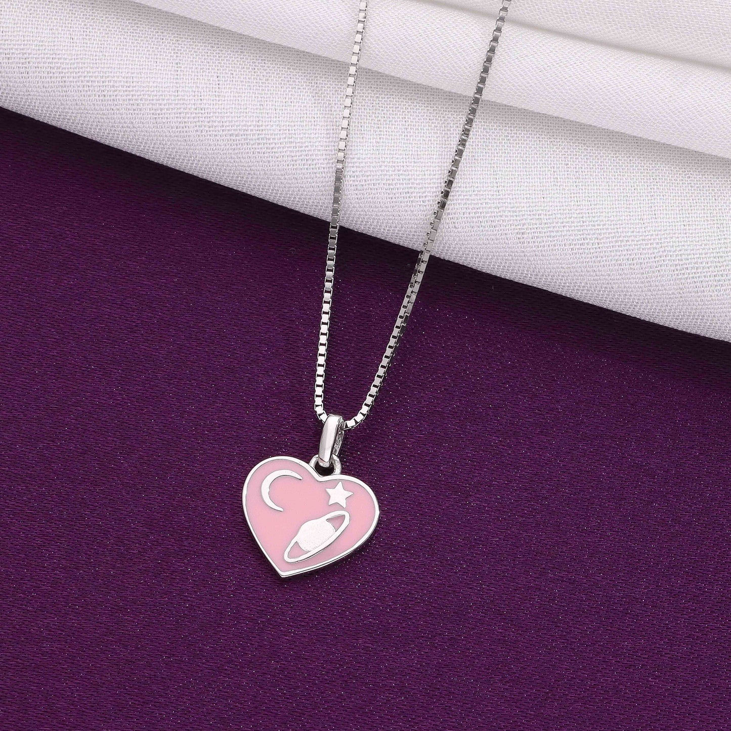 Sterling silver girls' heart pendant necklace with pink enamel