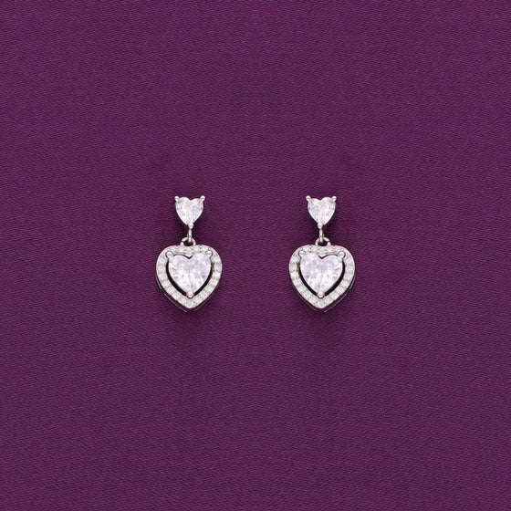 Sterling Silver Heart Solitaire Drop Earrings