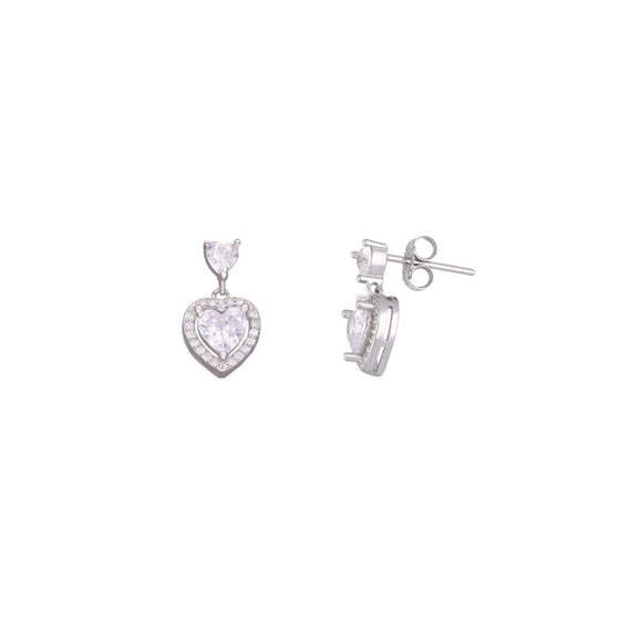 Sterling Silver Heart Solitaire Drop Earrings