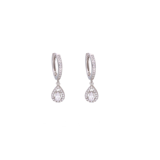 Sterling Silver Tear Drop Solitaire Drop Earrings