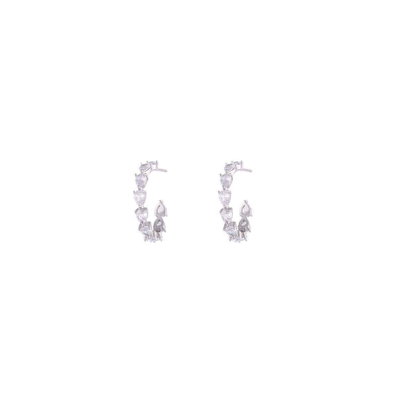 Sterling Silver Heart Solitaire Hoops