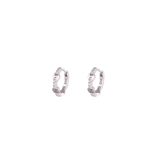 Sterling Link Zircon Studded Hoop Earrings