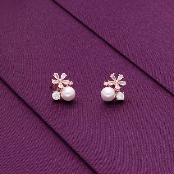 Sterling Silver Solitaire Floral Pearl Earring