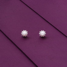  Sterling Silver White Casual Zircon Studded Pearl Earrings