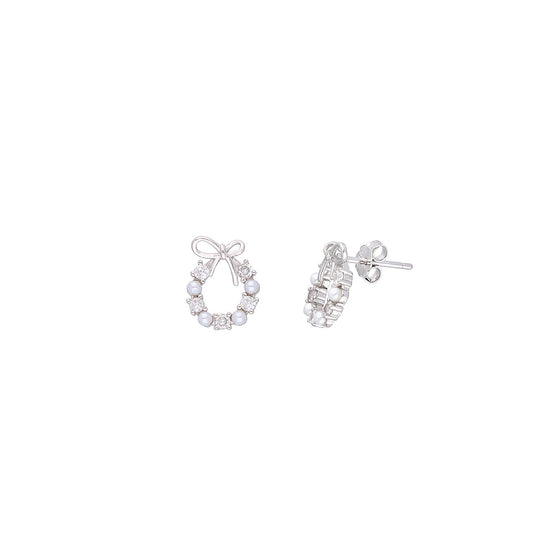 Sterling Silver Charming Bow Pearl Earrings