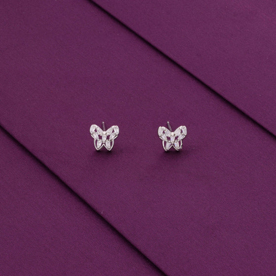 Sparkling Butterfly Silver Studs Earrings