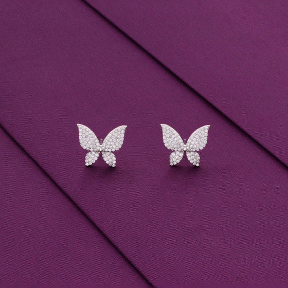 DAZZLING BUTTERFLY SILVER CASUAL STUD EARRINGS