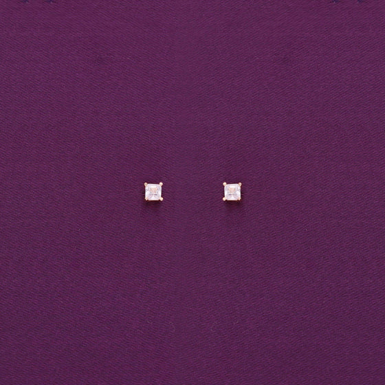 Small Square Solitaire Stud Earrings