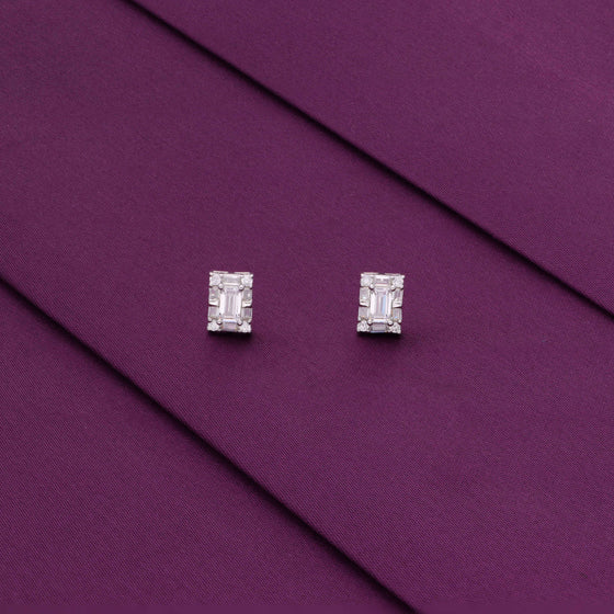 Chic Baguette Rectangle Silver Stud Earrings