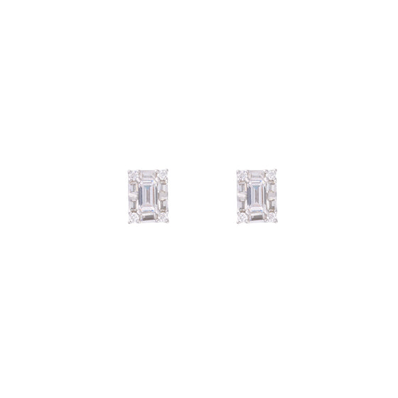 Chic Baguette Rectangle Silver Stud Earrings