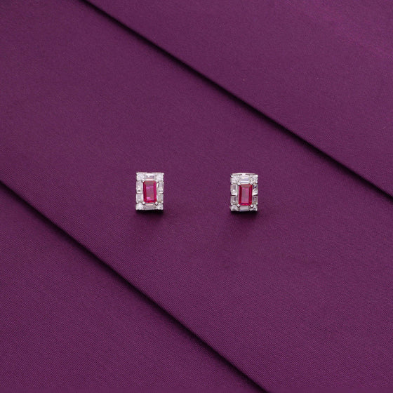 Chic Baguette Rectangle Silver Stud Earrings