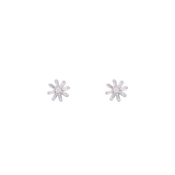 TRENDY FLORAL ZIRCON SILVER CASUAL STUD EARRINGS