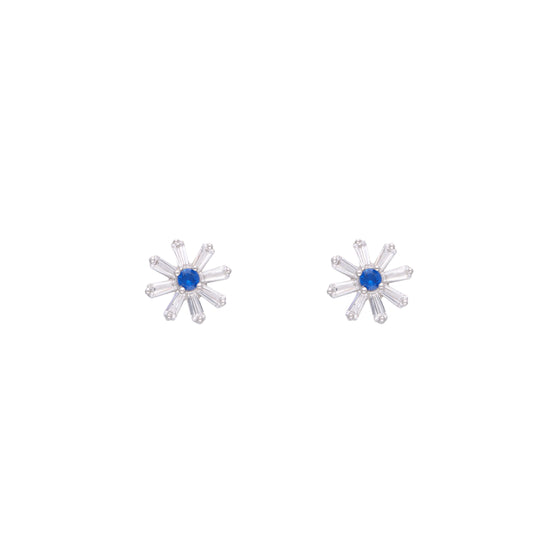 TRENDY FLORAL ZIRCON SILVER CASUAL STUD EARRINGS