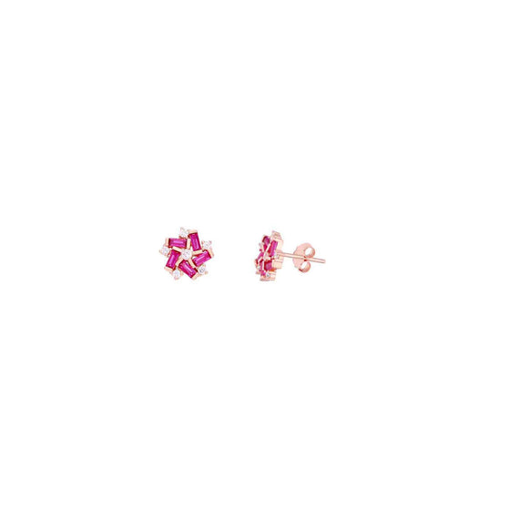 Sterling Silver Rose Gold Colourful Floral Stud Earrings