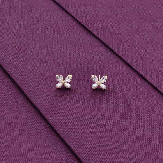 Sterling Silver Pearl Zircon Studded Butterfly Stud Earrings