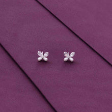  Sterling Silver Pearl Zircon Studded Butterfly Stud Earrings