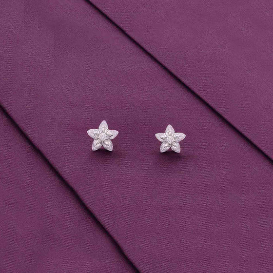 Sterling Silver Solitaire Floral Stud Earrings