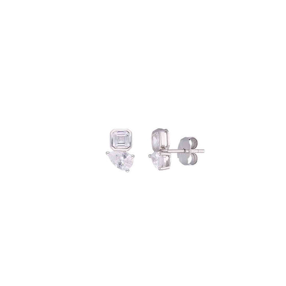 Sterling Silver Elegant Square & Pear-Cut Stud Earrings