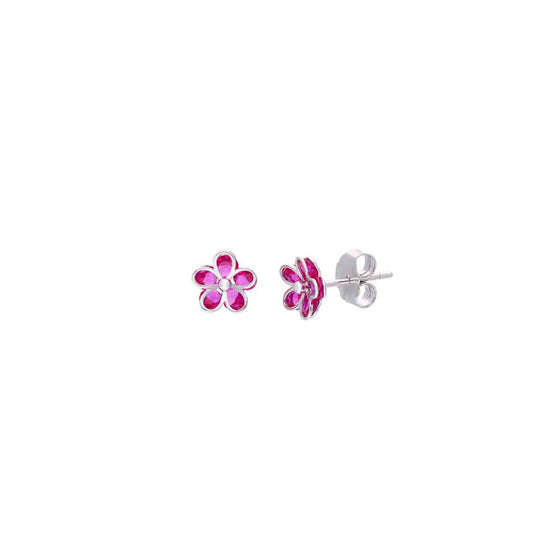 Sterling Silver Colorful Floral  Stud Earrings