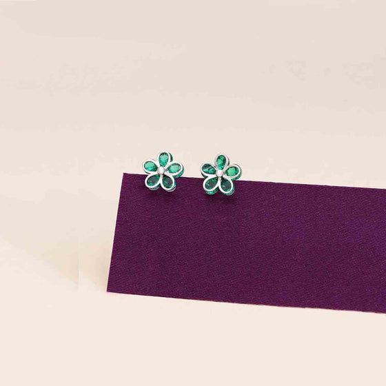 Sterling Silver Colorful Floral  Stud Earrings