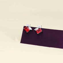  Sterling Silver Elegant Ruby & Diamond Stud Earrings