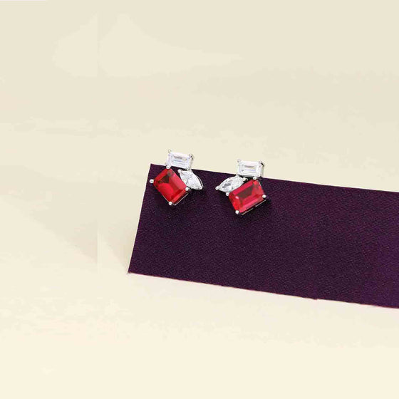 Sterling Silver Elegant Ruby & Diamond Stud Earrings