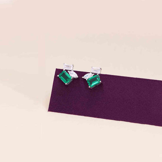 Sterling Silver Elegant Ruby & Diamond Stud Earrings