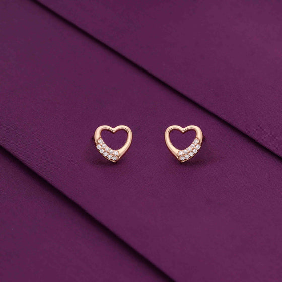 Sterling Rose Gold Zircon Heart Stud Earrings