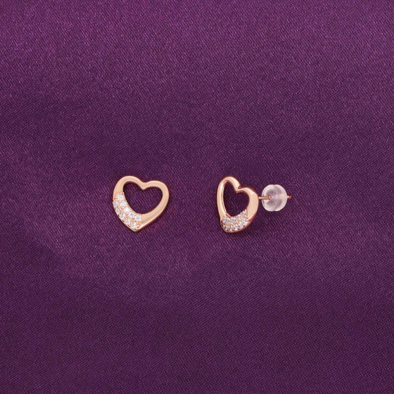 Sterling Rose Gold Zircon Heart Stud Earrings