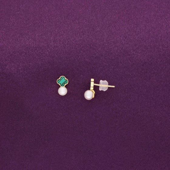 Sterling Green Clover Pearl Stud Earrings