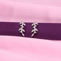 Sterling Silver Zircon Leaf Stud Earrings