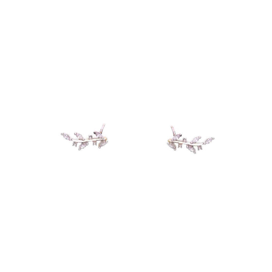 Sterling Silver Zircon Leaf Stud Earrings