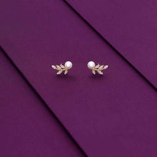  Sterling Silver White Pearl Leaf Stud Earrings