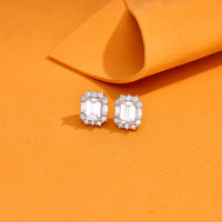 925 sterling silver emerald-cut cubic zirconia stud earrings with vintage halo design, glamorous women’s jewelry 