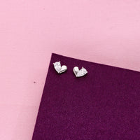 Heart-shaped white gold stud earrings with pear-cut cubic zirconia stones