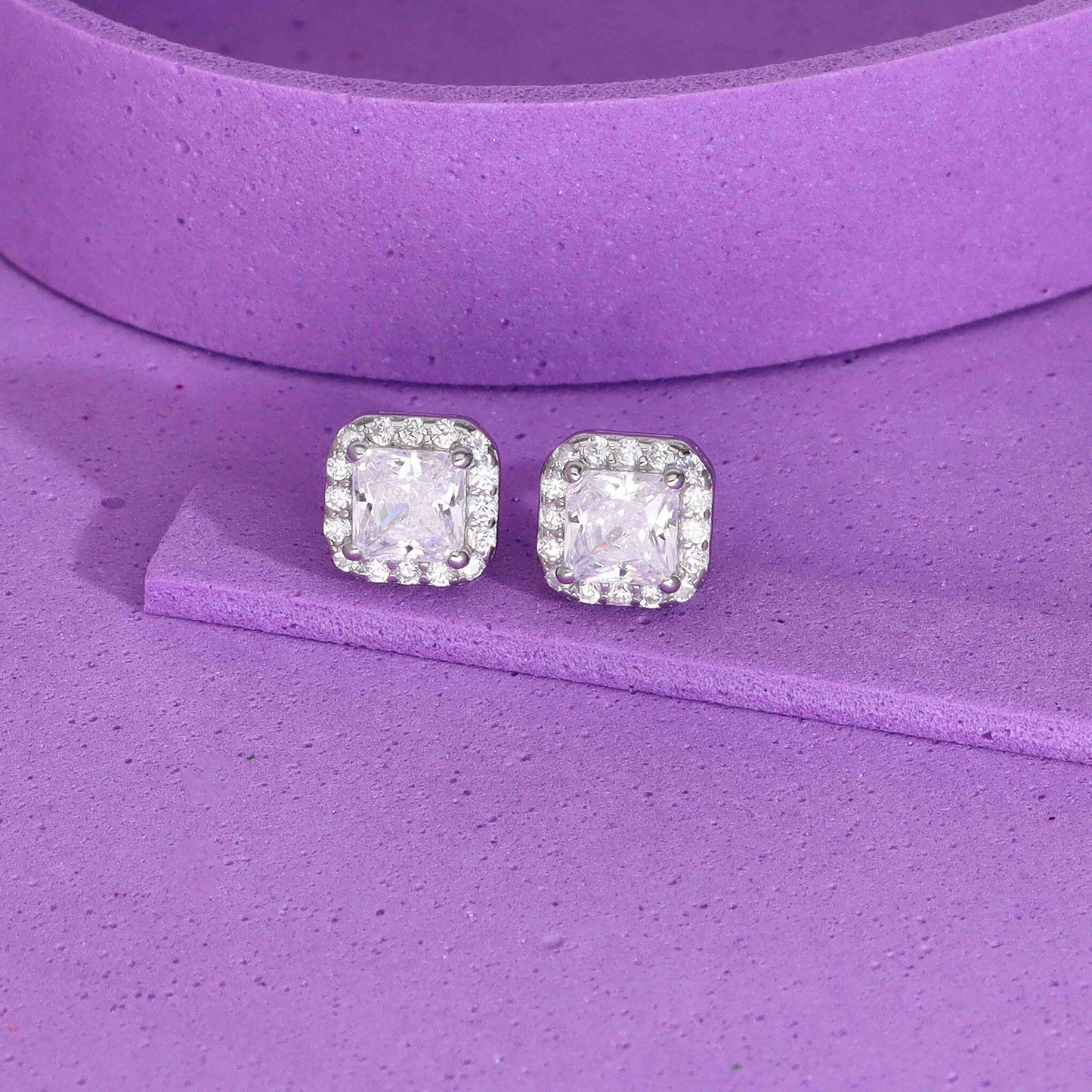 Square Center Stone Stud Earrings