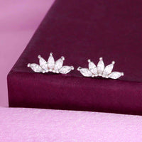 Silver Marquise Diamond Stud Earrings featuring a unique floral design