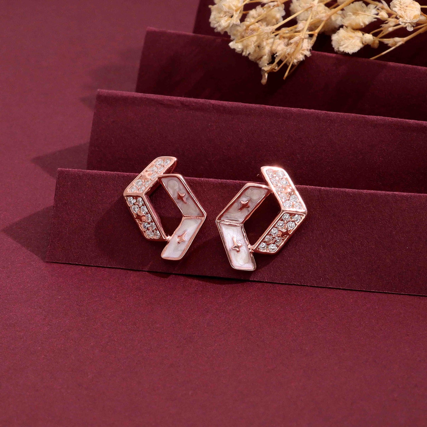 Rose gold geometric stud earrings