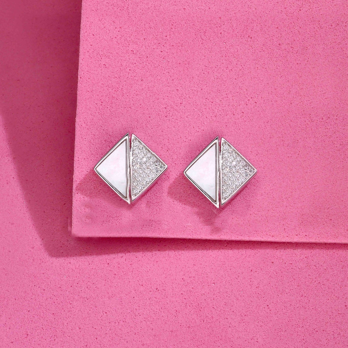 Sterling silver geometric square stud earrings