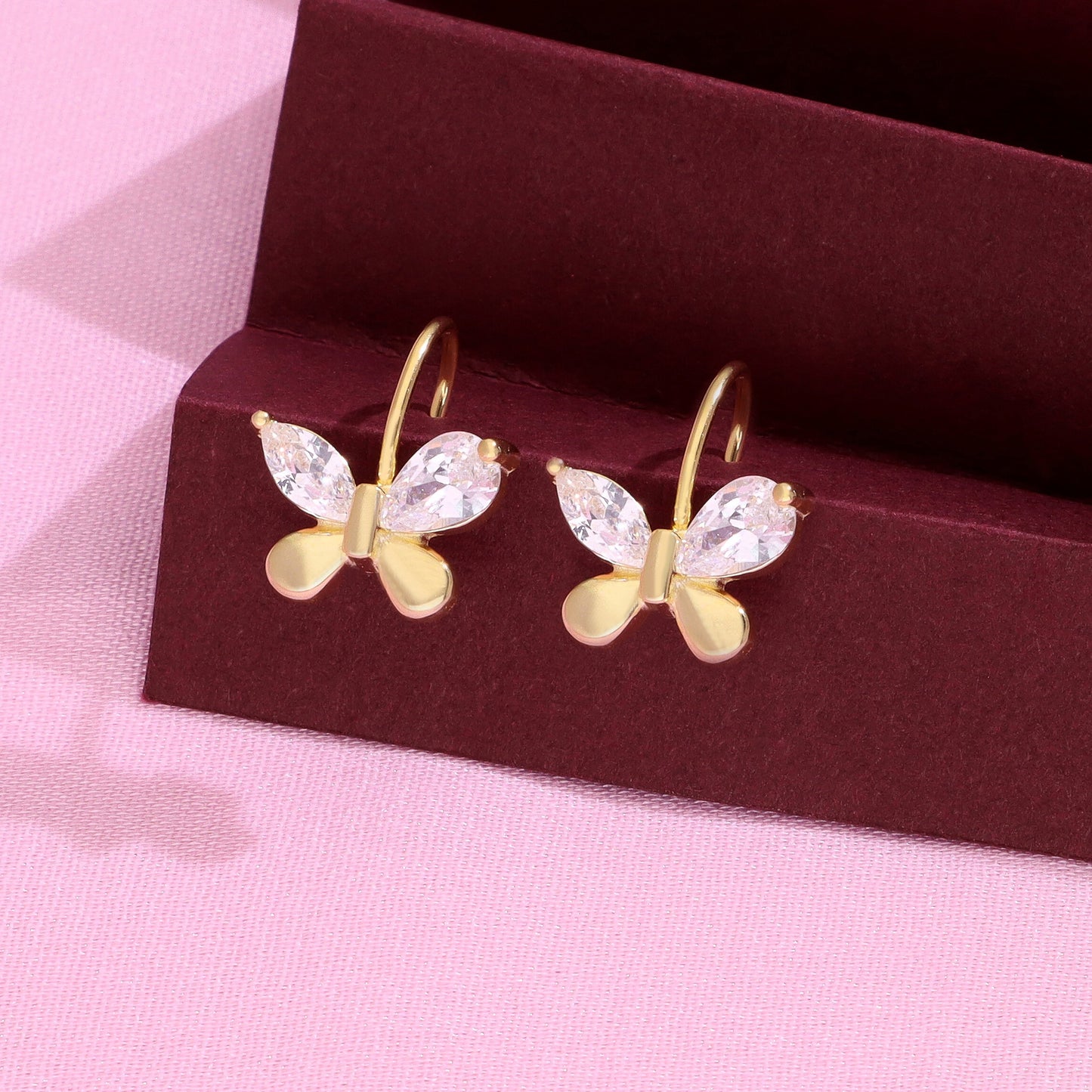 Gold butterfly crystal drop earrings