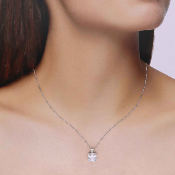 Sterling Silver Square Solitaire Princess Cut Necklace