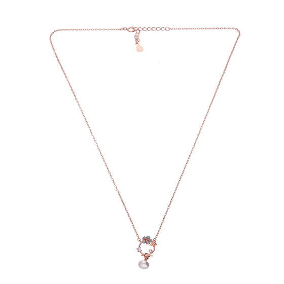 Sterling Silver Floral Pearl Drop Necklace