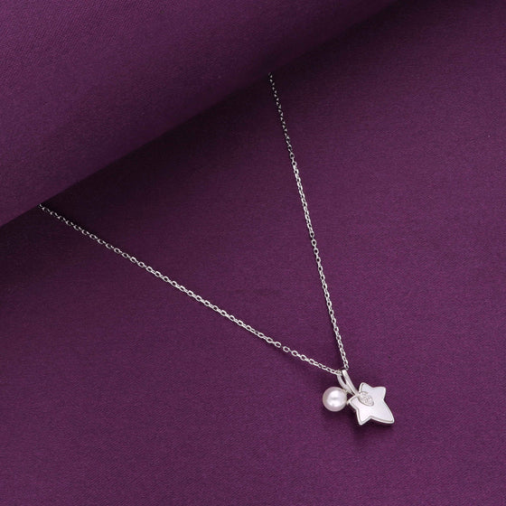 Sterling Silver Maple Leaf & Pearl Drop Necklace